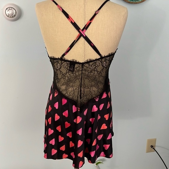 Victoria’s Secret Chemises Black Lace Trim Pink Hearts size M - Picture 6 of 7